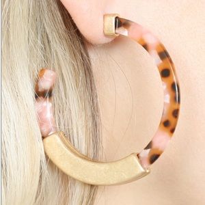 Blush PINK HALF METAL CAST tortoise shell post HOOP EARRINGS